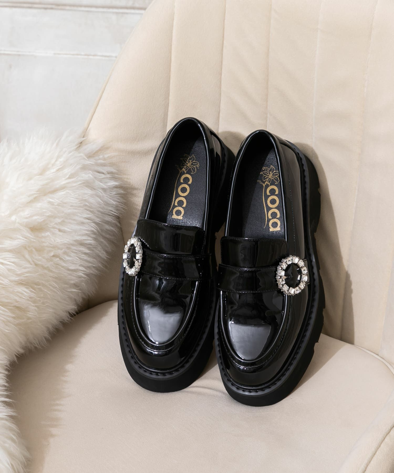 ビジューバックル付き厚底ローファー | andex shoes product ONLINE STORE