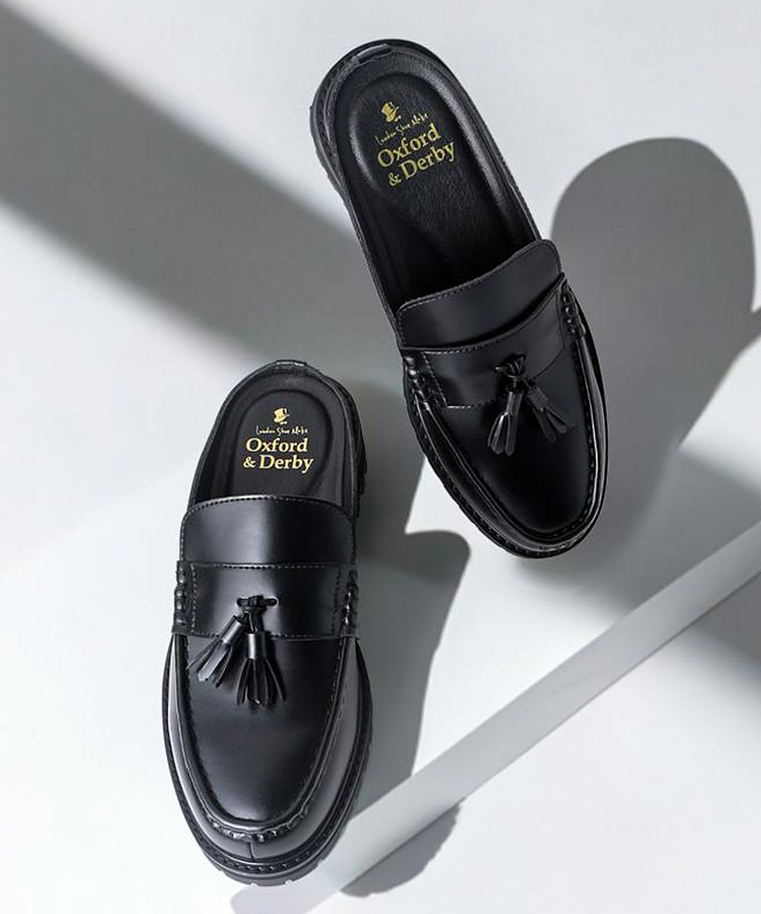 ＋4.0㎝タンクソールカットオフタッセルローファーミュールサンダル