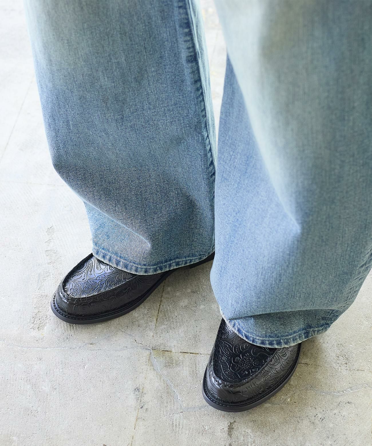 プレミアム ペイズリーエンボス レザー コイン ローファー | andex